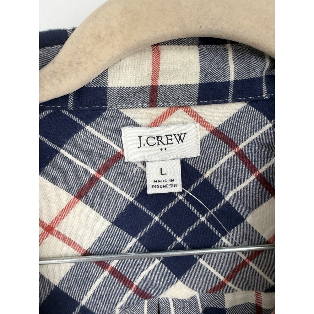 J. Crew‎ Factory Button Front Plaid Flannel Shirt Women L Blue Western Preppy - Picture 4 of 9